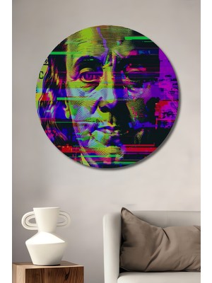 Teona Ahşap Benjamin Franklin Pop Art Dekoratif Ahşap Mdf Ev/işyeri Duvar Tablo Yuvarlak Ev/işyeri Duvar Tablo