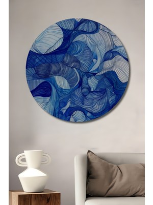 Teona Ahşap Dalgalı Mavi Soyut Ahşap Mdf Dekoratif Ev/işyeri Duvar Tablo Yuvarlak Ev/işyeri Duvar Tablo