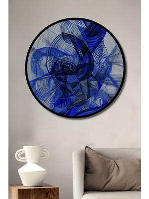 Teona Ahşap Çerçeve Görünümlü Mavi Dalga Soyut Ahşap Mdf Dekoratif Ev Duvar Tablo Yuvarlak Ev Duvar Tablo