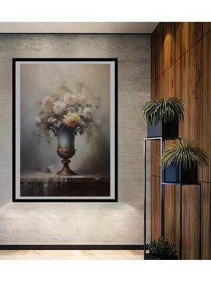 Teona Ahşap Çerçeve Görünümlü Çiçek Vazoda Dekoratif Ahşap Mdf Ev Duvar Tablo Dikdörtgen Ev Duvar Tablo