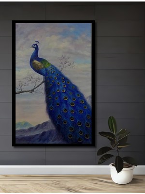 Teona Ahşap Çerçeve Görünümlü Tavus Kuşu Dekoratif Ahşap Mdf Işyeri Duvar Tablo Dikdörtgen Işyeri Duvar Tablo