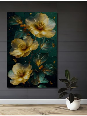 Teona Ahşap Altın Çiçekler Dekoratif Ahşap Mdf Ev/işyeri Duvar Tablo Dikdörtgen Ev/işyeri Duvar Tablo