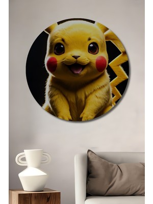 Teona Ahşap Pikachu Dekoratif Ahşap Mdf Ev/işyeri Duvar Tablo Yuvarlak Ev/işyeri Duvar Tablo