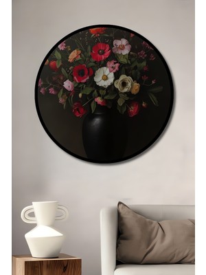Teona Ahşap Çerçeve Görünümlü Çiçek Bahçesi Ahşap Mdf Dekoratif Ev Duvar Tablo Yuvarlak Ev Duvar Tablo