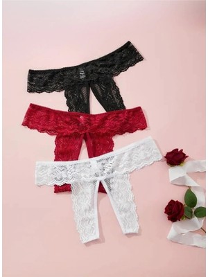 Çamaşır Kenti Kadın 3'lü Özel Bölgeleri Açık Dantelli Tanga Seti CK270045