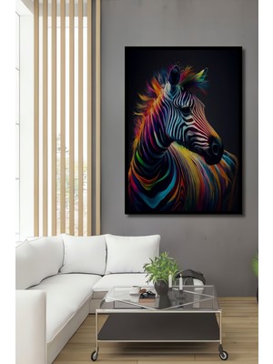 Teona Ahşap Çerçeve Görünümlü Renkli Zebra Dekoratif Ahşap Mdf Ev Duvar Tablo Dikdörtgen Ev Duvar Tablo