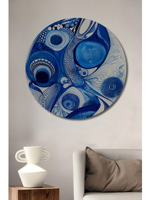 Teona Ahşap Soyut Mavi Dalgalar Dekoratif Ahşap Mdf Ev/işyeri Duvar Tablo Yuvarlak Ev/işyeri Duvar Tablo