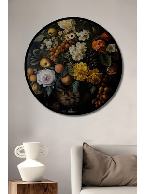 Teona Ahşap Çerçeve Görünümlü Çiçek Bahçesi Ahşap Mdf Dekoratif Ev Duvar Tablo Yuvarlak Ev Duvar Tablo
