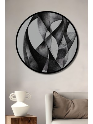 Teona Ahşap Çerçeve Görünümlü Soyut Sanat Ahşap Mdf Dekoratif Işyeri Duvar Tablo Yuvarlak Işyeri Duvar Tablo