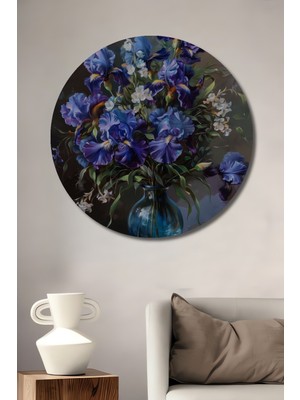 Teona Ahşap Mavi Çiçek Buketi Dekoratif Ahşap Mdf Ev/işyeri Duvar Tablo Yuvarlak Ev/işyeri Duvar Tablo