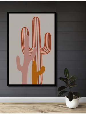 Teona Ahşap Çerçeve Görünümlü Kaktüs Soyut Ahşap Mdf Dekoratif Ev Duvar Tablo Dikdörtgen Ev Duvar Tablo