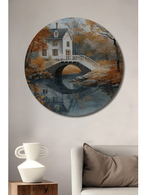 Teona Ahşap Sonbahar Manzarası Dekoratif Ahşap Mdf Ev/işyeri Duvar Tablo Yuvarlak Ev/işyeri Duvar Tablo