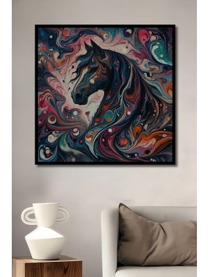 Teona Ahşap Çerçeve Görünümlü Soyut At Dekoratif Ahşap Mdf Işyeri Duvar Tablo Dikdörtgen Işyeri Duvar Tablo