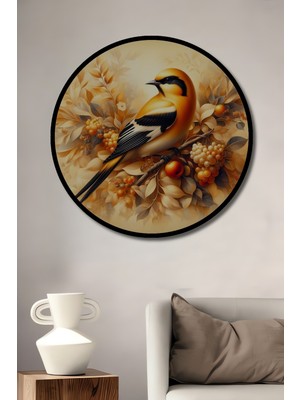 Teona Ahşap Çerçeve Görünümlü Rüya Gibi Kuş Temalı Ahşap Mdf Dekoratif Ev Duvar Tablo Yuvarlak Ev Duvar Tablo