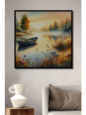 Teona Ahşap Çerçeve Görünümlü Sakin Göl Manzarası Ahşap Mdf Dekoratif Ev Duvar Tablo Dikdörtgen Ev Duvar Tablo