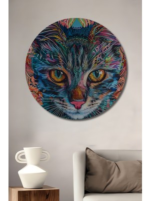 Teona Ahşap Renkli Kedi Soyut Sanat Dekoratif Ahşap Mdf Ev/işyeri Duvar Tablo Yuvarlak Ev/işyeri Duvar Tablo