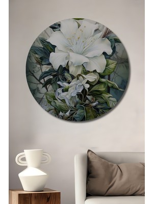 Teona Ahşap Beyaz Zambak Ahşap Mdf Dekoratif Ev/işyeri Duvar Tablo Yuvarlak Ev/işyeri Duvar Tablo