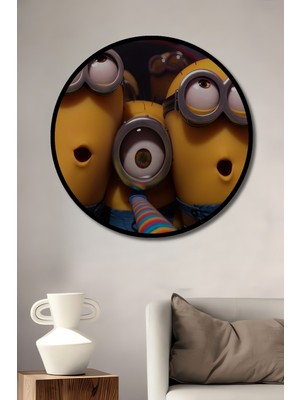 Teona Ahşap Çerçeve Görünümlü Minions Dekoratif Ahşap Mdf Ev/işyeri Duvar Tablo Yuvarlak Ev/işyeri Duvar Tablo
