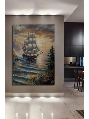 Teona Ahşap Yelkenli Geminin Gün Batımı Manzarasında Ahşap Mdf Dekoratif Tablo Dikdörtgen Tablo