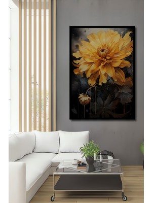 Teona Ahşap Çerçeve Görünümlü Altın Bahar Çiçeği Dekoratif Ahşap Mdf Ev Duvar Tablo Dikdörtgen Ev Duvar Tablo