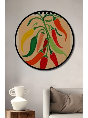 Teona Ahşap Çerçeve Görünümlü Acı Biberler Dekoratif Ahşap Mdf Işyeri Duvar Tablo Yuvarlak Işyeri Duvar Tablo