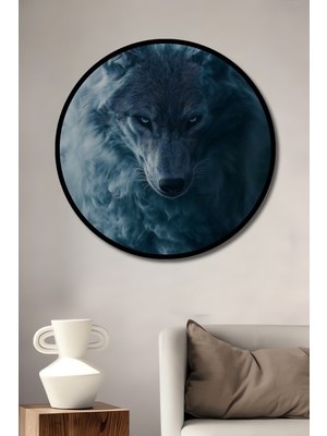 Teona Ahşap Çerçeve Görünümlü Kurt Ruhu Dekoratif Ahşap Mdf Işyeri Duvar Tablo Yuvarlak Işyeri Duvar Tablo
