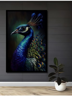 Teona Ahşap Çerçeve Görünümlü Göz Alıcı Tavus Kuşu Dekoratif Ahşap Mdf Dikdörtgen Ev,iş Yeri Duvar Tablo