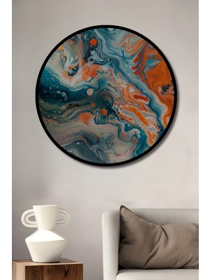 Teona Ahşap Çerçeve Görünümlü Dinamik Renk Dalgası Dekoratif Ahşap Mdf Ev Duvar Tablo Yuvarlak Ev Duvar Tablo