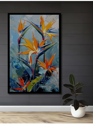 Teona Ahşap Çerçeve Görünümlü Cennet Kuşu Çiçeği Dekoratif Ahşap Mdf Ev Duvar Tablo Dikdörtgen Ev Duvar Tablo