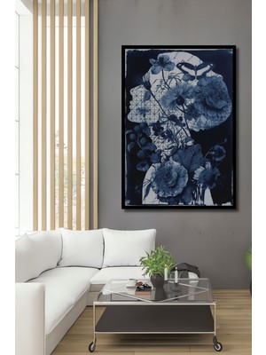 Teona Ahşap Çerçeve Görünümlü Çiçekli Silüet Dekoratif Ahşap Mdf Ev Duvar Tablo Dikdörtgen Ev Duvar Tablo