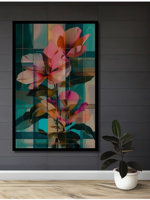 Teona Ahşap Çerçeve Görünümlü Renkli Çiçek Soyut Dekoratif Ahşap Mdf Ev Duvar Tablo Dikdörtgen Ev Duvar Tablo