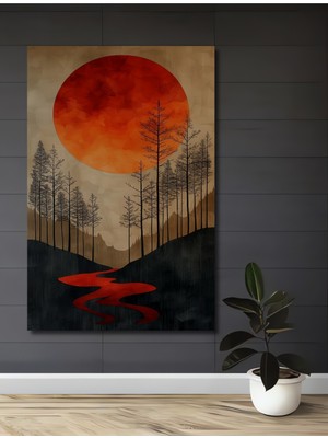 Teona Ahşap Kırmızı Ay Derin Orman Dekoratif Ahşap Mdf Ev/işyeri Duvar Tablo Dikdörtgen Ev/işyeri Duvar Tablo