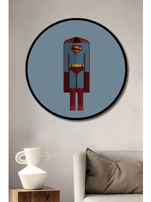 Teona Ahşap Çerçeve Görünümlü Superman Ahşap Mdf Dekoratif Ev/işyeri Duvar Tablo Yuvarlak Ev/işyeri Duvar Tablo
