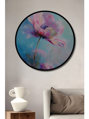 Teona Ahşap Çerçeve Görünümlü Pastel Çiçek Ahşap Mdf Dekoratif Işyeri Duvar Tablo Yuvarlak Işyeri Duvar Tablo