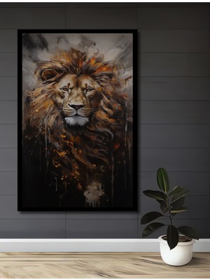 Teona Ahşap Çerçeve Görünümlü Aslan Asaleti Dekoratif Ahşap Mdf Ev Duvar Tablo Dikdörtgen Ev Duvar Tablo
