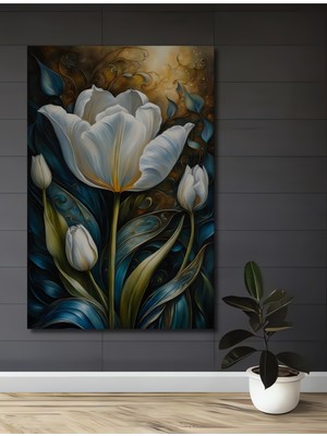 Teona Ahşap Zarif Beyaz Lale Ahşap Mdf Dekoratif Ev/işyeri Duvar Tablo Dikdörtgen Ev/işyeri Duvar Tablo