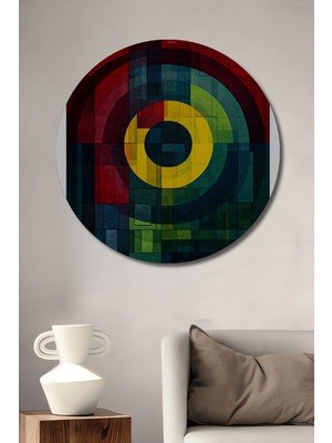 Teona Ahşap Soyut Sanat Renkli Geometrik Ahşap Mdf Dekoratif Tablo Yuvarlak Tablo