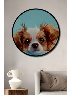 Teona Ahşap Çerçeve Görünümlü Sevimli Köpek Dekoratif Ahşap Mdf Ev Duvar Tablo Yuvarlak Ev Duvar Tablo