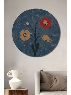 Teona Ahşap Ebru Sanatı Çiçek Motifli Dekoratif Ahşap Mdf Ev/işyeri Duvar Tablo Yuvarlak Ev/işyeri Duvar Tablo