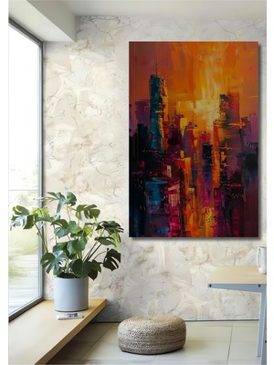 Teona Ahşap Alevler Içinde Şehir Soyut Ahşap Mdf Dekoratif Tablo Dikdörtgen Tablo