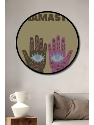 Teona Ahşap Çerçeve Görünümlü Namaste Ruhsal Ahşap Mdf Dekoratif Ev Duvar Tablo Yuvarlak Ev Duvar Tablo