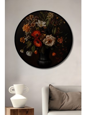 Teona Ahşap Çerçeve Görünümlü Çiçek Aranjmanı Dekoratif Ahşap Mdf Ev Duvar Tablo Yuvarlak Ev Duvar Tablo