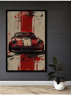 Teona Ahşap Çerçeve Görünümlü Klasik Spor Araba Ahşap Mdf Dekoratif Ev Duvar Tablo Dikdörtgen Ev Duvar Tablo