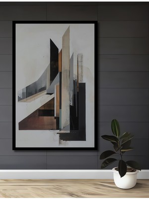 Teona Ahşap Çerçeve Görünümlü Abstrakt Geometrik Ahşap Mdf Dekoratif Ev Duvar Tablo Dikdörtgen Ev Duvar Tablo