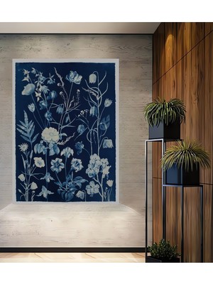 Teona Ahşap Mavi Floral Silüet Dekoratif Ahşap Mdf Ev/işyeri Duvar Tablo Dikdörtgen Ev/işyeri Duvar Tablo