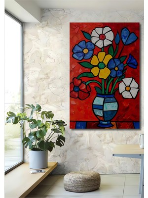 Teona Ahşap Renkli Çiçek Vazo Dekoratif Ahşap Mdf Ev/işyeri Duvar Tablo Dikdörtgen Ev/işyeri Duvar Tablo