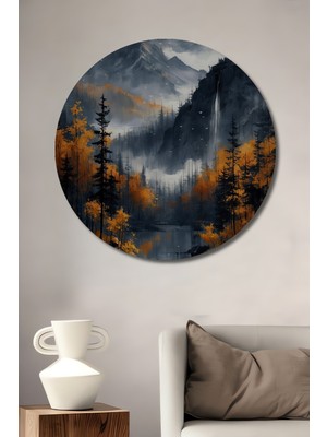 Teona Ahşap Dağ Manzaralı Sonbahar Ahşap Mdf Dekoratif Ev/işyeri Duvar Tablo Yuvarlak Ev/işyeri Duvar Tablo