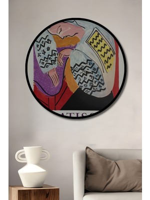 Teona Ahşap Çerçeve Görünümlü Matisse Soyut Sanat Dekoratif Ahşap Mdf Ev Duvar Tablo Yuvarlak Ev Duvar Tablo
