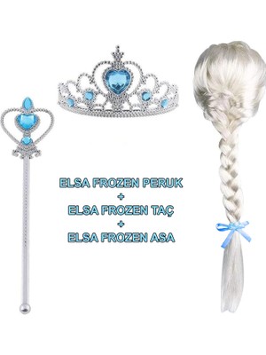 Eldenör Örgülü Karlar Ülkesi Frozen Elsa Peruğu Tacı ve Sopası Çocuk Boy