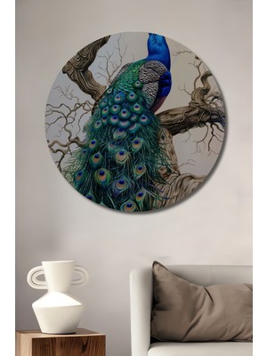 Teona Ahşap Gururlu Tavus Kuşu Ahşap Mdf Dekoratif Ev/işyeri Duvar Tablo Yuvarlak Ev/işyeri Duvar Tablo